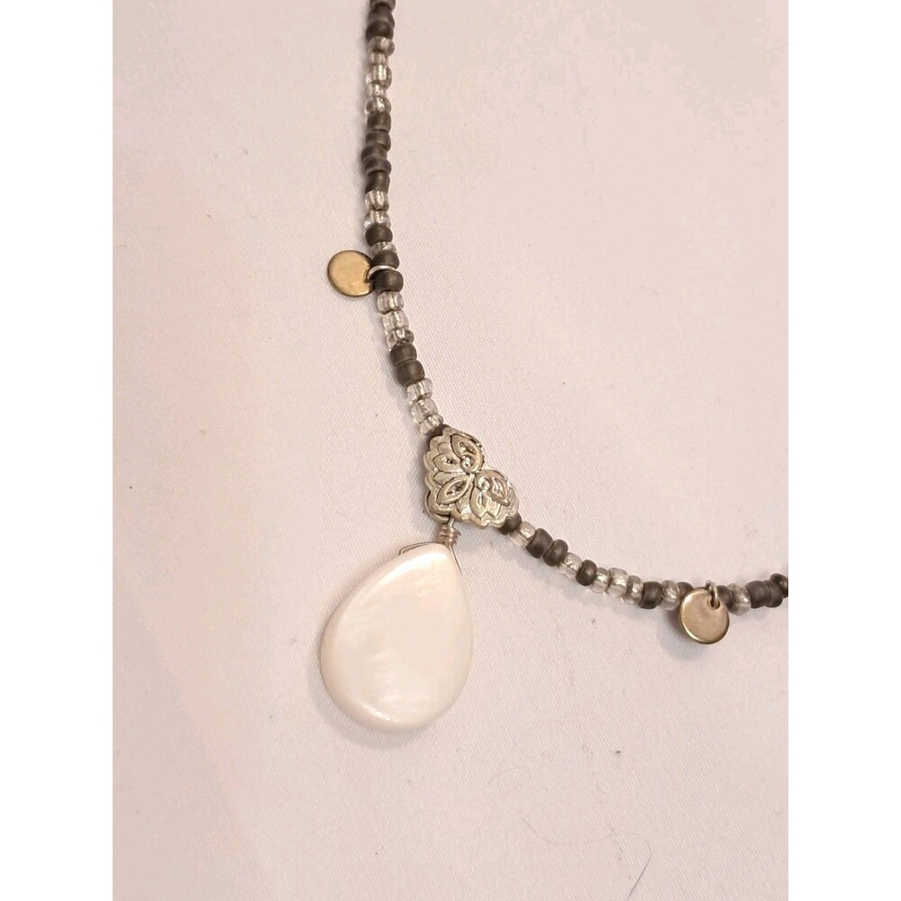 Peyote Bird Mother Of Pearl Teardrop Pendant Charms Seed Beads Necklace 32" NWT